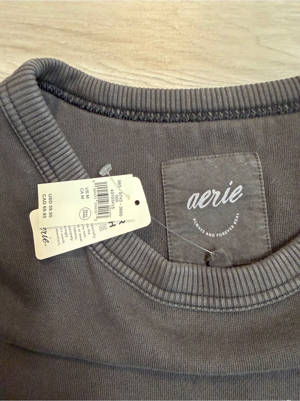 aerie Charcoal Gray "FEMME" Graphic Pullover Sweater - Picture 6 of 7